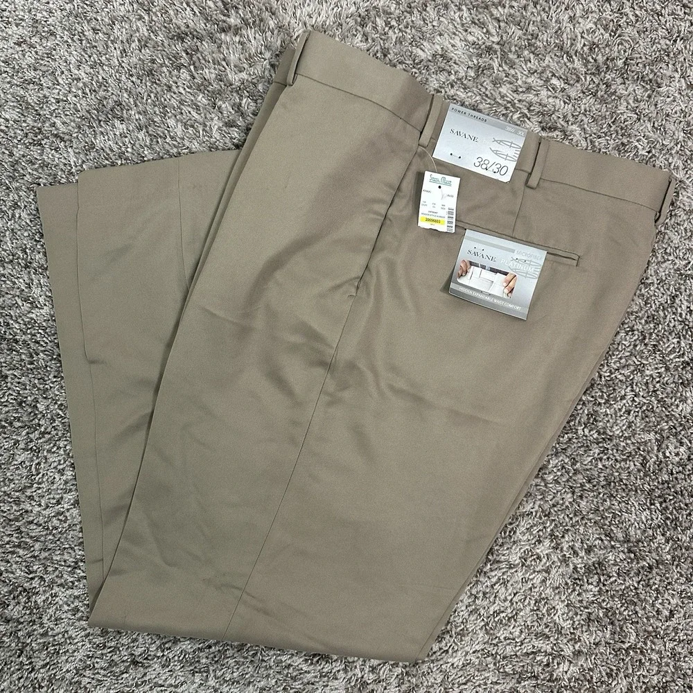 Savane Platinum Chino‎ Dress Pants 38x30 Mid Khaki Straight Fit NWT